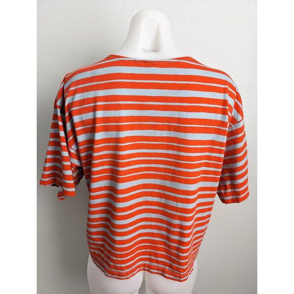 Marimekko Uniqlo Sz Small Crew Neck Tee T Shirt Orange Blue Stripe Half Sleeves - Picture 14 of 16